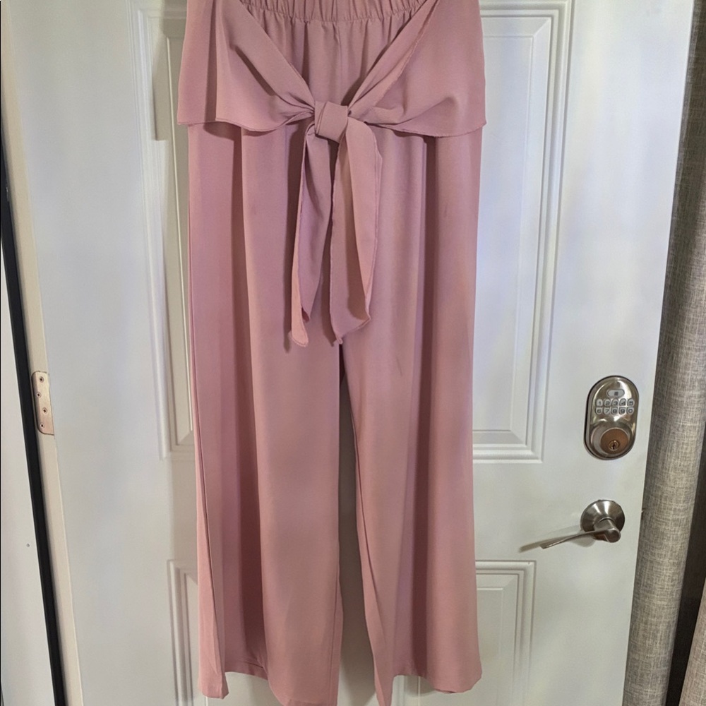 Soft Rose Wide-Leg Tie-Waist Jumpsuit
